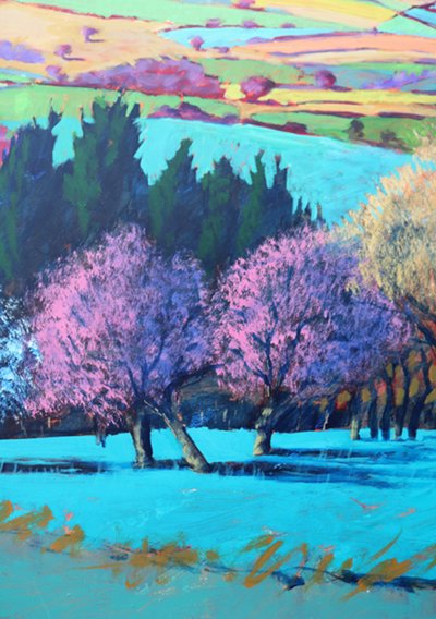 Teme Valley April närbild (akryl ombord) av Paul Powis