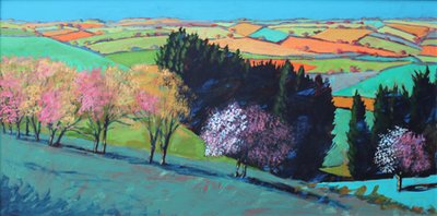 Teme Valley blossom (akryl ombord) av Paul Powis