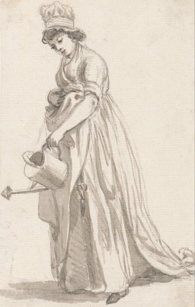 En flicka med en vattenkanna vänd åt vänster- Sarah Hough, Mrs. T.P. Sandbys barnkammare av Paul Sandby