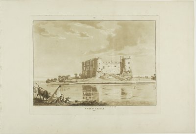Carew Castle, plansch åtta från Twelve Views in Wales av Paul Sandby