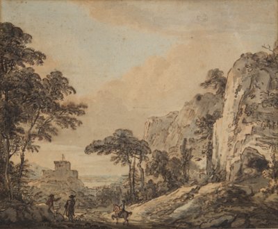 Landskap med ryttare (penna, bläck, pensel & wc på papper) av Paul Sandby