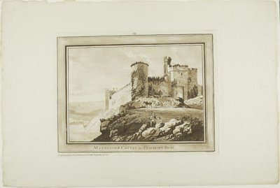 Manorbier Castle i Pembrokeshire, från tolv vyer i Aquatinta från teckningar tagna på plats i södra Wales av Paul Sandby