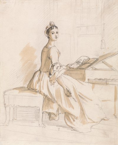 Porträtt av en dam vid ett ritbord av Paul Sandby