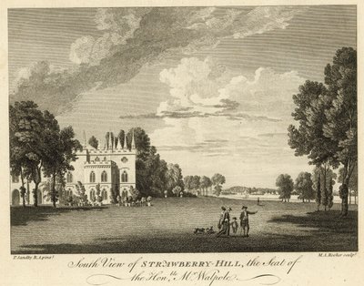 Söderifrån av Strawberry Hill, Twickenham, London, residenset för den ärade Horace Walpole. av Paul Sandby