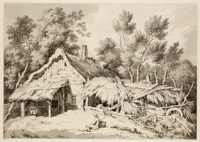 Stuga med halmtak av Paul Sandby
