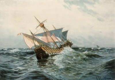 Columbus fartyg Sta. Maria i stormigt väder av Paul Schreckhaase