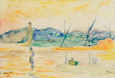 Ingång till hamnen i Saint-Tropez vid solnedgången av Paul Signac