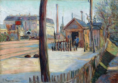 Järnvägskorsning nära Bois Colombes (Frankrike) - Målning av Paul Signac (1863-1935), olja på duk (46,4x65cm) av Paul Signac