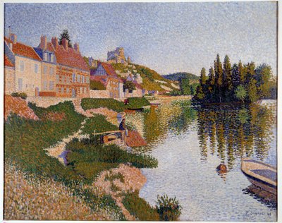 Les Andelys, banken Målning av Paul Signac (1863-1935) 1886 Sön. 0,65x0,81 m Paris, musee d