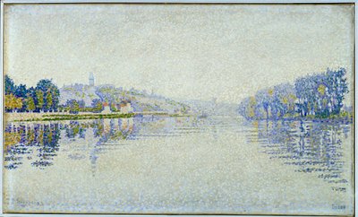Riverside, the Seine och Herblay Målning av Paul Signac (1863-1935) 1889 Sön. 0,33x0,55 m Paris, musee d