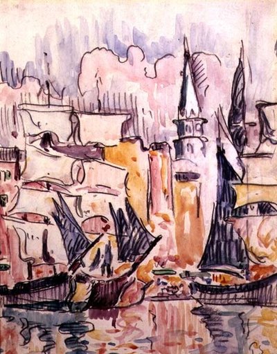 Segelbåtar i en hamn (akvarell och penna) av Paul Signac