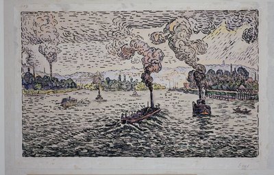 Seine med ångbåtar av Paul Signac