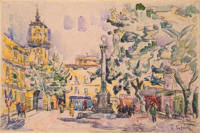 Torget på Hotel de Ville i Aix-en-Provence (penna och bläck med akvarell och gouache på papper) av Paul Signac