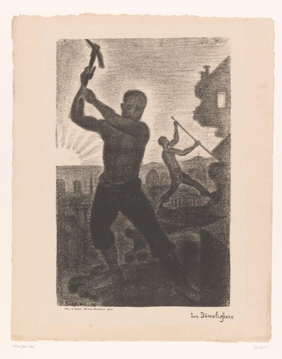 Två män river en byggnad Les demolisseurs (titel på objekt) av Paul Signac