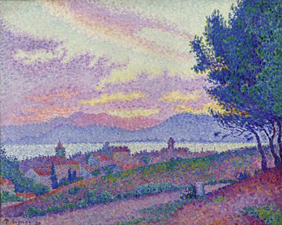 Utsikt över Saint-Tropez, solnedgång över tallskog, 1896. av Paul Signac