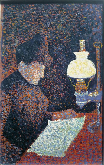 Kvinna under lampan - olja på duk av Paul Signac