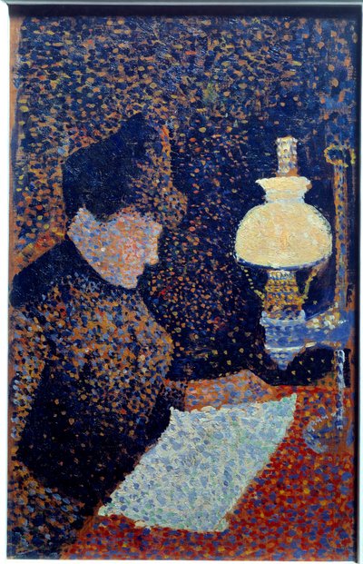 Kvinna under lampan. Pointillism. Målning av Paul Signac av Paul Signac