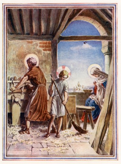 Nazareths verkstad (färglitografi) av Paul Vincent Woodroffe