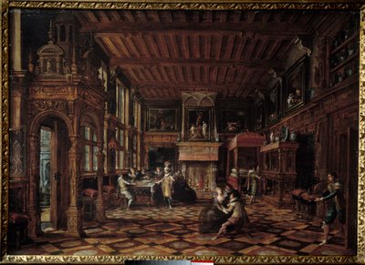 flamländsk interiör. Målning av Paulus Vredeman De Vries (1567-1630) av Paul Vredeman de Vries