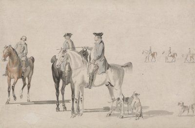 Hertigen av Cumberland med en gentleman och en brudgum, alla beridna och hundar (penna och akvarell på papper) av Paul and Thomas  Sandby