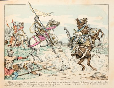 Illustration hämtad från boken "" Joan of Arc "" av Theodore Cahu och illustrerad av Paul De Semant (1855-1915): 12 juni 1429 Lord of Lude dödar med en boll under slaget vid Jargeau före Jeanne d