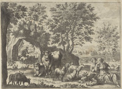 Herde och herdinna med en flock av Paul van Somer (II)