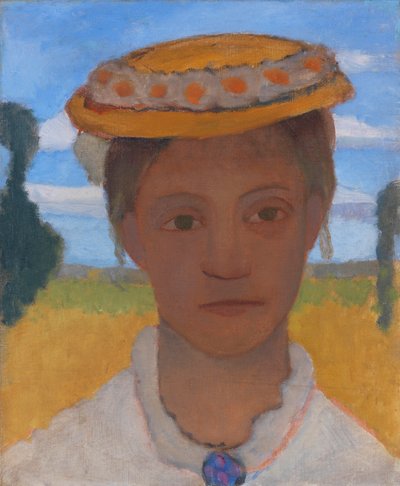 Konstnärens syster Herma med en krans av tusenskönor på hatten, ca 1901. av Paula Modersohn Becker