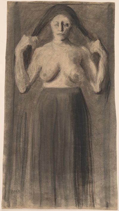 Halvnaken Kvinna Håller Hennes Hår Isär av Paula Modersohn Becker