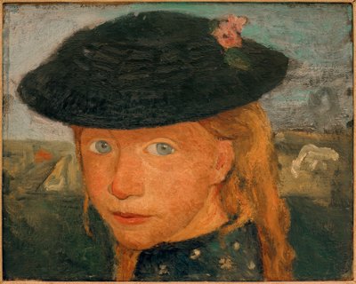 Huvudet på en liten flicka med en stråhatt av Paula Modersohn Becker