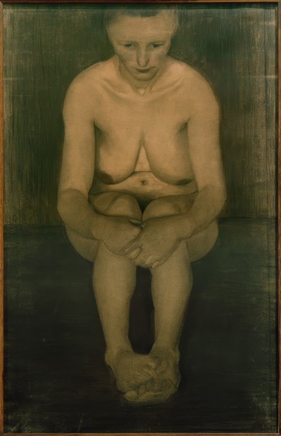 Sittande kvinna naken, frontal med fötter placerade ovanpå varandra av Paula Modersohn Becker