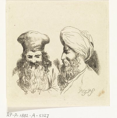Två mäns huvuden med turbaner av Paulus Charles Gerard Poelman