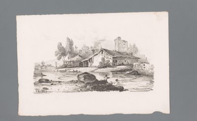 Utsikt över ett hus som ligger vid en flod Principer för landskap (serietitel) Principles de paysages (serietitel) av Paulus Lauters