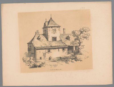 Utsikt över ett hus på landet i Ixelles Ixelles (titel på objekt) Pittoreska ansikten av Paulus Lauters (serietitel) Etrennes pittoresques pour 1839, par Lauters (serietitel) av Paulus Lauters