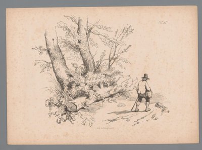 Landskap med träd och en man med käpp och korg Landscape Studies av Paulus Lauters (serietitel) Nouvelle suite de 40 études de paysages par P. Lauters (serietitel) av Paulus Lauters
