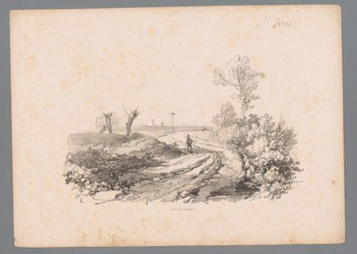 Landskap med figur med en käpp på en landsväg Landscape Studies av Paulus Lauters (serietitel) Nouvelle suite de 40 études de paysages par P. Lauters (serietitel) av Paulus Lauters