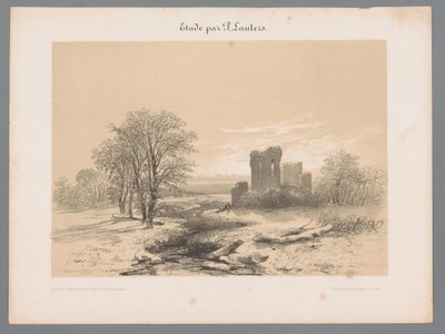 Landskap med ruin Studier av Paulus Lauters (serietitel) Etude av P. Lauters (serietitel på objekt) av Paulus Lauters