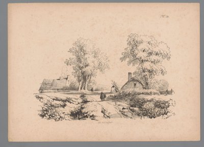 Landskap med två hus och två figurer på en väg Landscape Studies av Paulus Lauters (serietitel) Nouvelle suite de 40 études de paysages par P. Lauters (serietitel) av Paulus Lauters