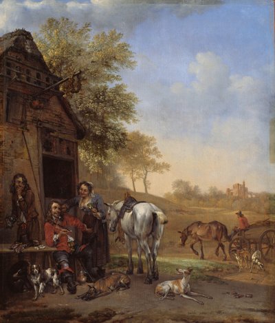 Rastender Reiter vor einem Gasthaus av Paulus Potter