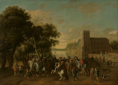 Prins Maurits, åtföljd av prins Frederik Hendrik, Fredrik V av Böhmen och hans hustru Elizabeth Stuart, m.fl., på Buitenhof, Haag av Pauwels van Hillegaert