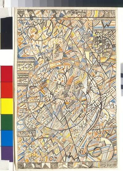 Universums formel - Verk av Pavel Nikolaievich Filonov (1883-1941), akvarell på papper av Pawel Nikolajewitsch Filonow