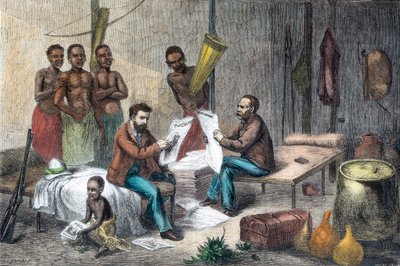 Livingstone och Stanley tar emot tidningar i Centralafrika, 1871-1873 av Pearson