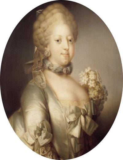 Porträtt av Caroline Matilda av Storbritannien 1751-1775, drottning av Danmark, ca 1767. av Peder Als