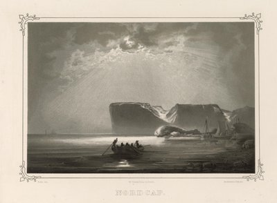 Nordcap. Illustration hämtad från boken Norge producerad i Drawings av Asbjørnsen, P.Chr. och utgiven av Chr. Tønsberg (nr, 1848) av Peder Balke
