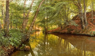 P.Mönsted, vårdag vid skogsbäcken av Peder Monsted