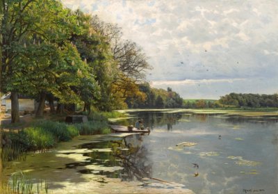 P.Mönsted, solig vårdag vid vattnet av Peder Monsted