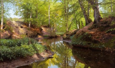 P.Mönsted, solig dag vid skogsbäcken av Peder Monsted