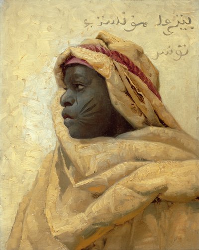 Porträtt av en nubian (olja på panel) av Peder Monsted