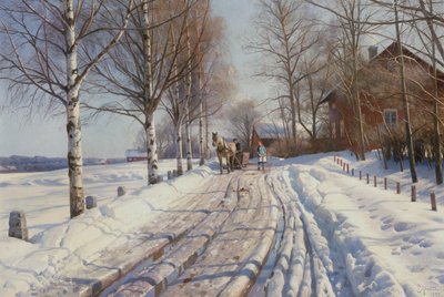 Sunny Winter Day in Vestanvik by Leksand, Dalarna av Peder Monsted