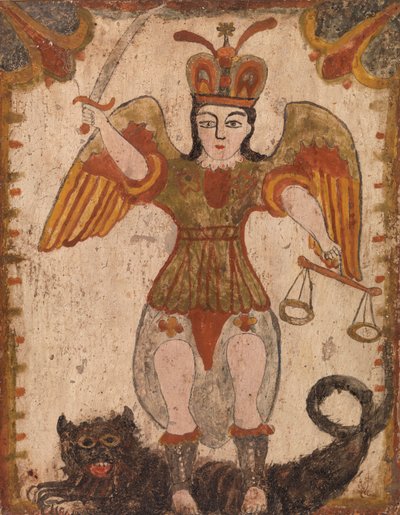 Ärkeängeln Sankt Mikael, ca. 1810 (vattenbaserad färg på träpanel) av Pedro Antonio Frésquis