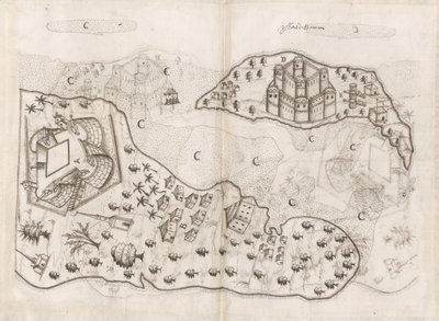 Portugisisk plan över Bahrainöarna, Livro do Estado da India Oriental av Pedro Barreto de Resende, Sloane MS 197, f.165v-166r (penna  bläck på papper) av Pedro Barretto de Resende